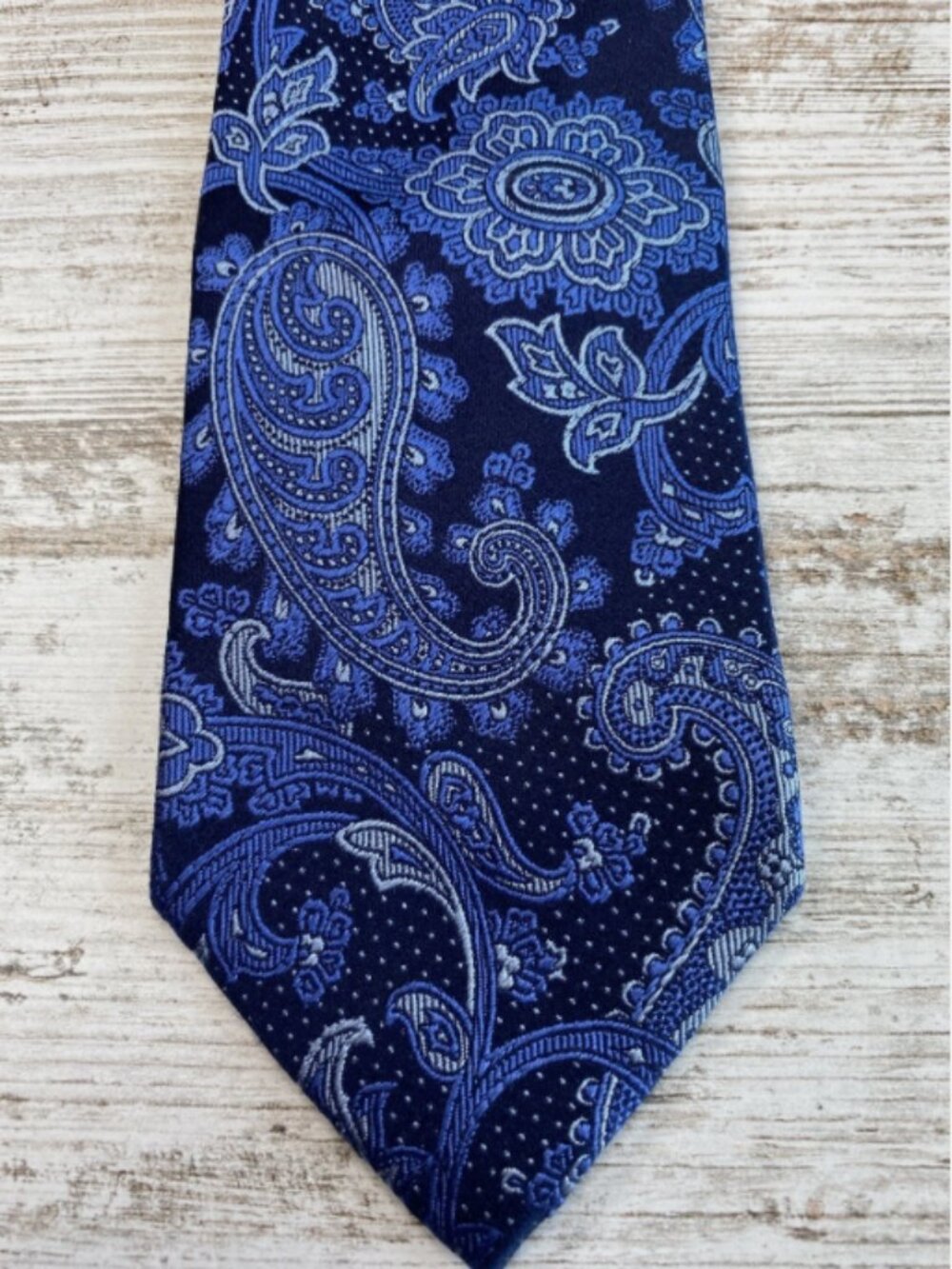 Paul Fredrick Silk Tie Blue Paisley 64x3.5 Extra Long Navy Classic
